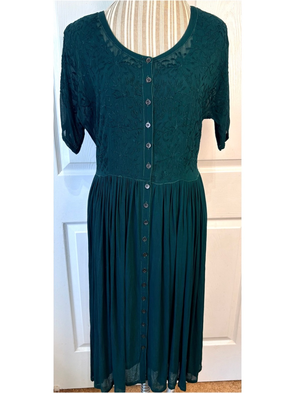 Vintage Starina Embroidered Sheer Midi Whimsy Boho Fairy Cottagecore Dress MED